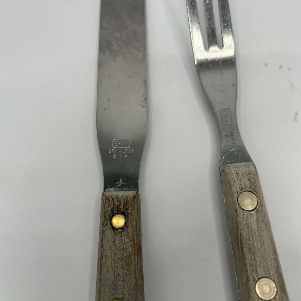 EKCO Stainless USA Wood Handle 3-Prong Granny Fork Spreader Set